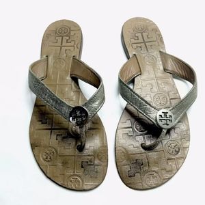 Tory Burch Thora Thong Sandals Brown Silver